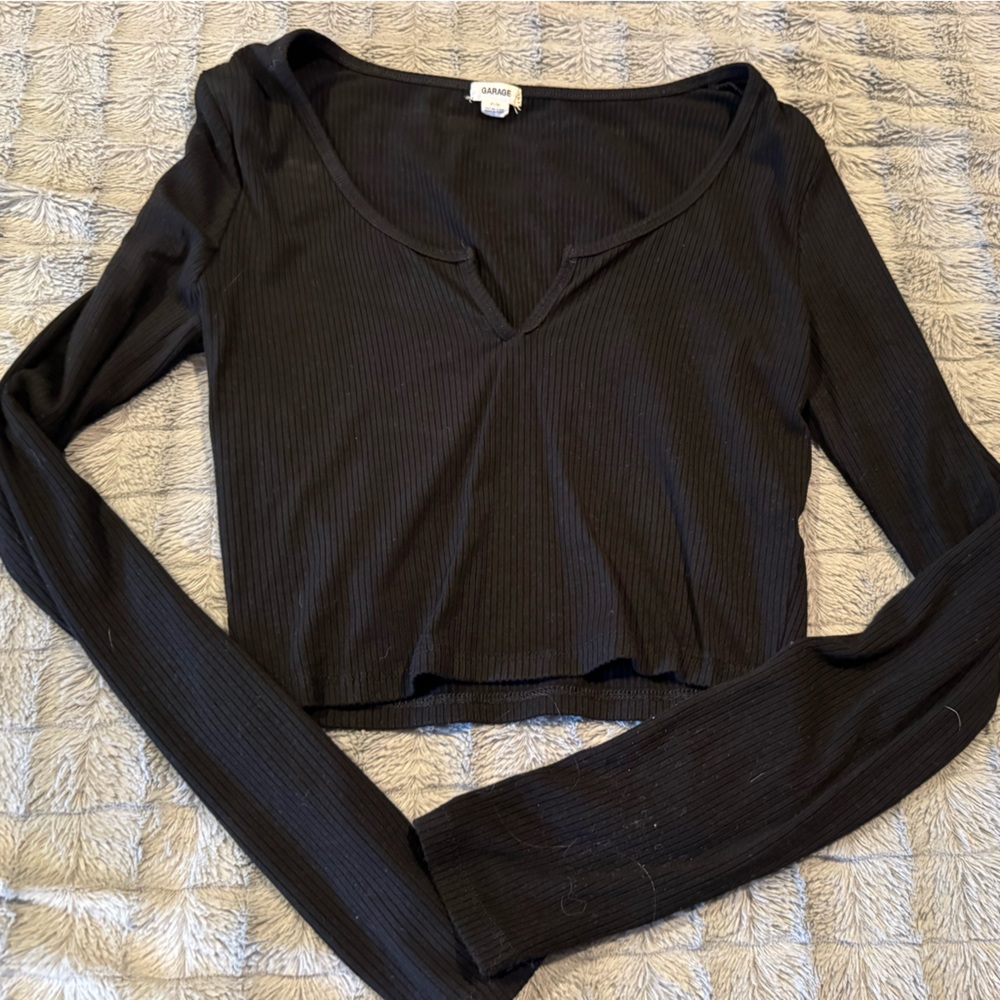 Garage Black Ribbed Long Sleeve Top
